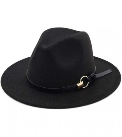 Fedoras Dantiya Men & Women Vintage Wide Brim Felt Fedora Hat Wide Brim Panama Hats with Belt Metal Buckle - Black - CX18YE3ICDN