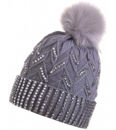 Skullies & Beanies Women Winter Knit Beanie-Hats- Pompom-Hats Warm Chunky-Elastic Shiny Ears for Women - Mz012-gray - CY18XUU...