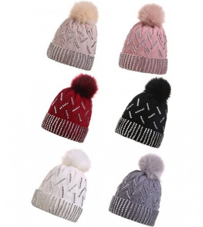 Skullies & Beanies Women Winter Knit Beanie-Hats- Pompom-Hats Warm Chunky-Elastic Shiny Ears for Women - Mz012-gray - CY18XUU...