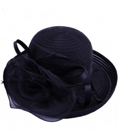 Sun Hats Women's Summer Sun Hat Foldable Floppy Organza Wide Brim Bucket Hat Straw Hat - Black - CN18DAZEDT9