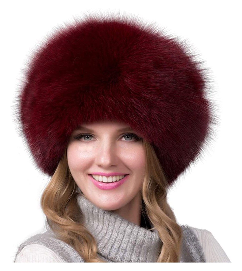 Cold Weather Headbands Women's Winter Warm Fox Fur Hat Cossack Russian Style Hat Caps with Stretch - Burgundy - C118M6KCI8S