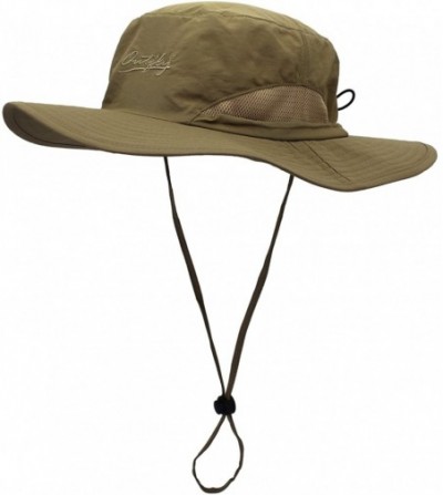 Sun Hats Outdoor Waterproof Boonie Hat Wide Brim Breathable Hunting Fishing Safari Sun Hat Unisex - Deep Khaki - C917AZM68US