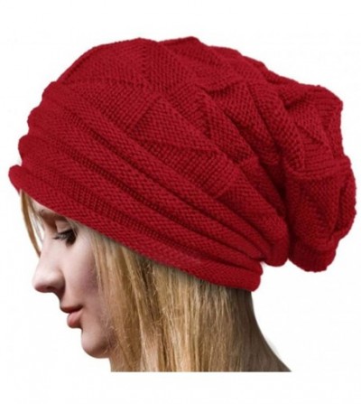 Skullies & Beanies 2018 Winter Women Crochet Hat Wool Knit Beanie Warm Caps - Red - C618HYUQUEH