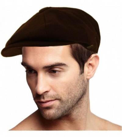 Newsboy Caps Men's 100% Winter Wool Plaids Solids Snap Newsboy Drivers Cabbie Rounded Cap Hat - Solid Brown - C918OA3D26M