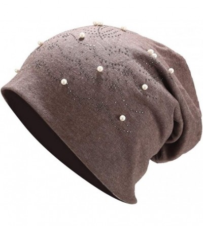 Skullies & Beanies Muslim Turbans for Womens Fashion Women Stretch Headgear Pure Color Pearl Head Scarf Wrap Hat Cap - J - CT...