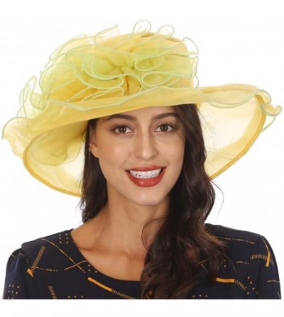 Sun Hats Ladies Wide Brim Organza Derby hat for Kentucky Derby Church Tea Party Wedding - S021-yellow/Green - C318OSNG85W