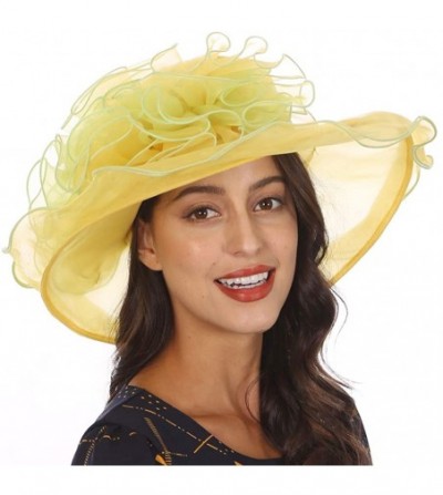 Sun Hats Ladies Wide Brim Organza Derby hat for Kentucky Derby Church Tea Party Wedding - S021-yellow/Green - C318OSNG85W