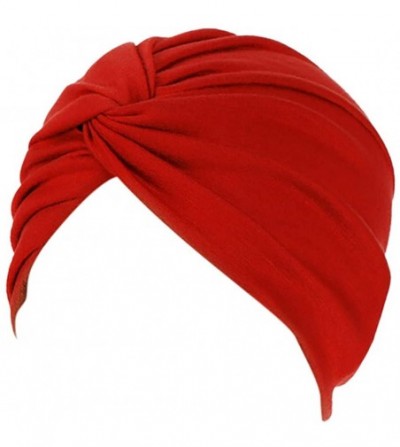Skullies & Beanies Women Cotton India Ruffle Turban Muslim Hat- Cancer Chemo Hijib Headwrap Hijabs residentD - Red - CU18MG77H69