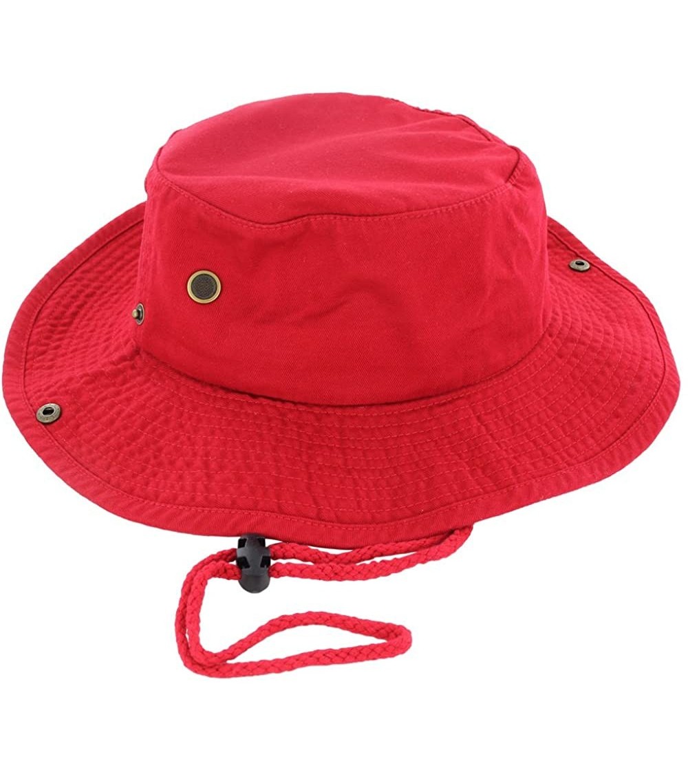 Sun Hats 100% Cotton Boonie Fishing Bucket Men Safari Summer String Hat Cap - Red - C311WT1ZQ8B