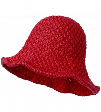 Bucket Hats Chunky Knitted Floppy Round Top Wired Brim Fedora Feminine Bucket Hat - Red - CM188WMN5XD