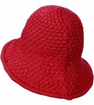 Bucket Hats Chunky Knitted Floppy Round Top Wired Brim Fedora Feminine Bucket Hat - Red - CM188WMN5XD