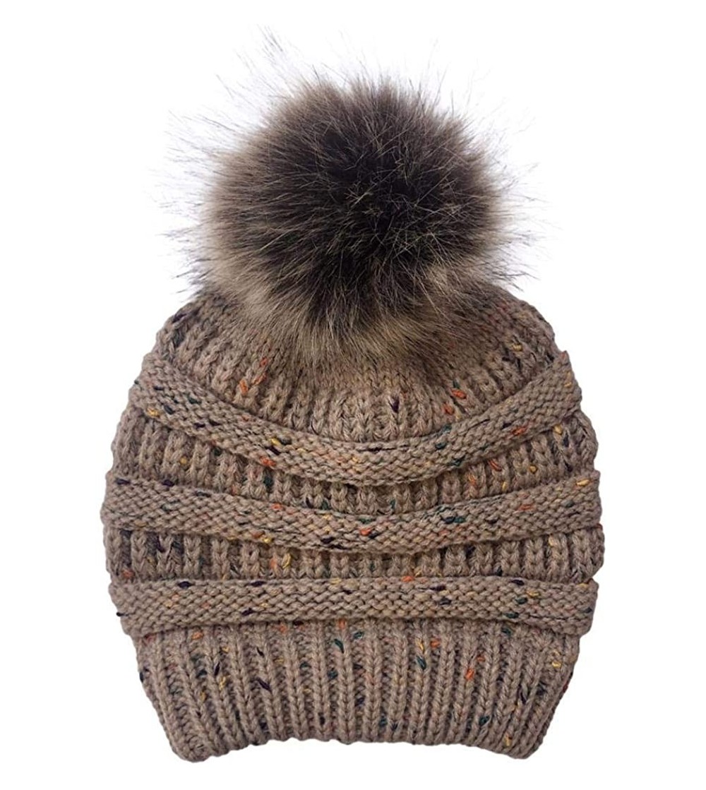 Skullies & Beanies Women Winter Warm Fur Ball Hat Fashion Crochet Knitted Wool Cap Cozy Headgear Hats & Caps - Khaki - CM18AD...