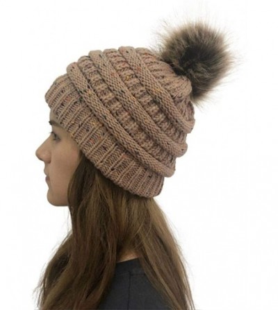Skullies & Beanies Women Winter Warm Fur Ball Hat Fashion Crochet Knitted Wool Cap Cozy Headgear Hats & Caps - Khaki - CM18AD...
