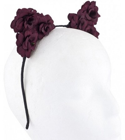 Headbands Girls Cat Ears Costume Floral Accessory Headband Adults - Dark Red - CU1832RANQT