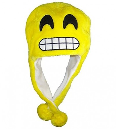 Skullies & Beanies Plush Soft Animal Beanie Hat Halloween Cute Soft Warm Toddler to Teen - Emoji Grinning Smile - CU189U4HEYC