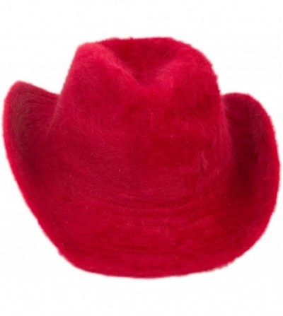 Cowboy Hats Cute Furry Winter Fashion Cowgirl Hat- Shapeable Angora Cowboy Hats for Women - Red - CA18XG0SC8H
