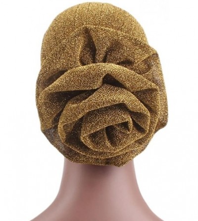 Skullies & Beanies Womens Muslim Floral Elastic Scarf Hat Stretch Turban Head Scarves Headwear Cancer Chemo - Gold - CS18E85M35U