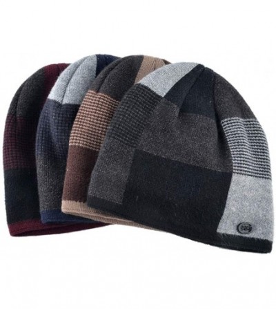 Skullies & Beanies Winter Warm Skullies Beanies Men Thick Knitted Plaid Beanie Hats Male Casual Double Layer Knitting Hat - B...