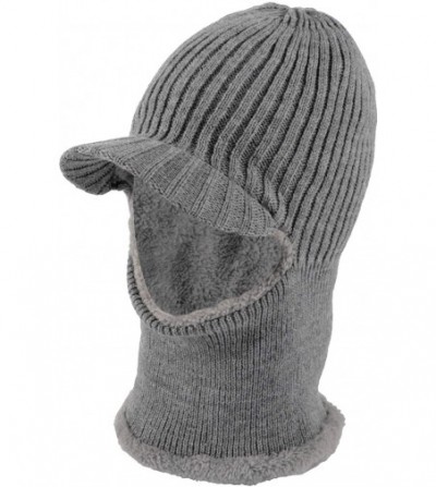 Skullies & Beanies Winter Tuque Knit Visor Beanie Hat Fleece Face Mask Neck Warmer XZX0070 - Grey - CL1927DWIHX