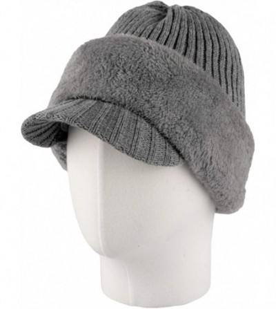 Skullies & Beanies Winter Tuque Knit Visor Beanie Hat Fleece Face Mask Neck Warmer XZX0070 - Grey - CL1927DWIHX