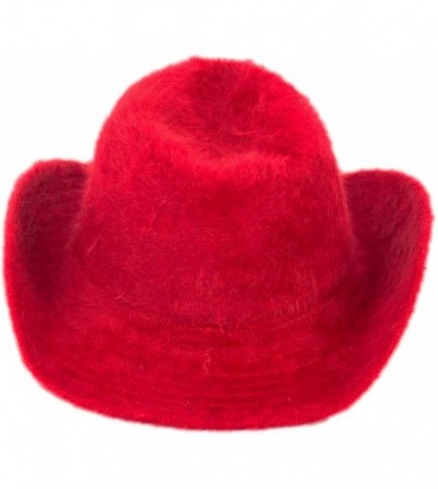 Cowboy Hats Cute Furry Winter Fashion Cowgirl Hat- Shapeable Angora Cowboy Hats for Women - Red - CA18XG0SC8H