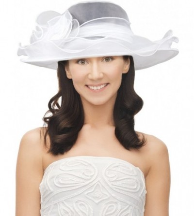 Sun Hats Women's Summer Sun Hat - Flower Kentucky Derby Wide Brim Hat - White - CE11ZR0WSC3