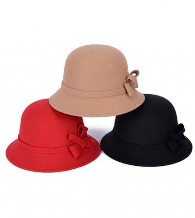 Fedoras Women Girls Fashion Autumn Winter Bowknot Bowler Hat Top Hat Felt Cap - Camel - CC188AXC0HI