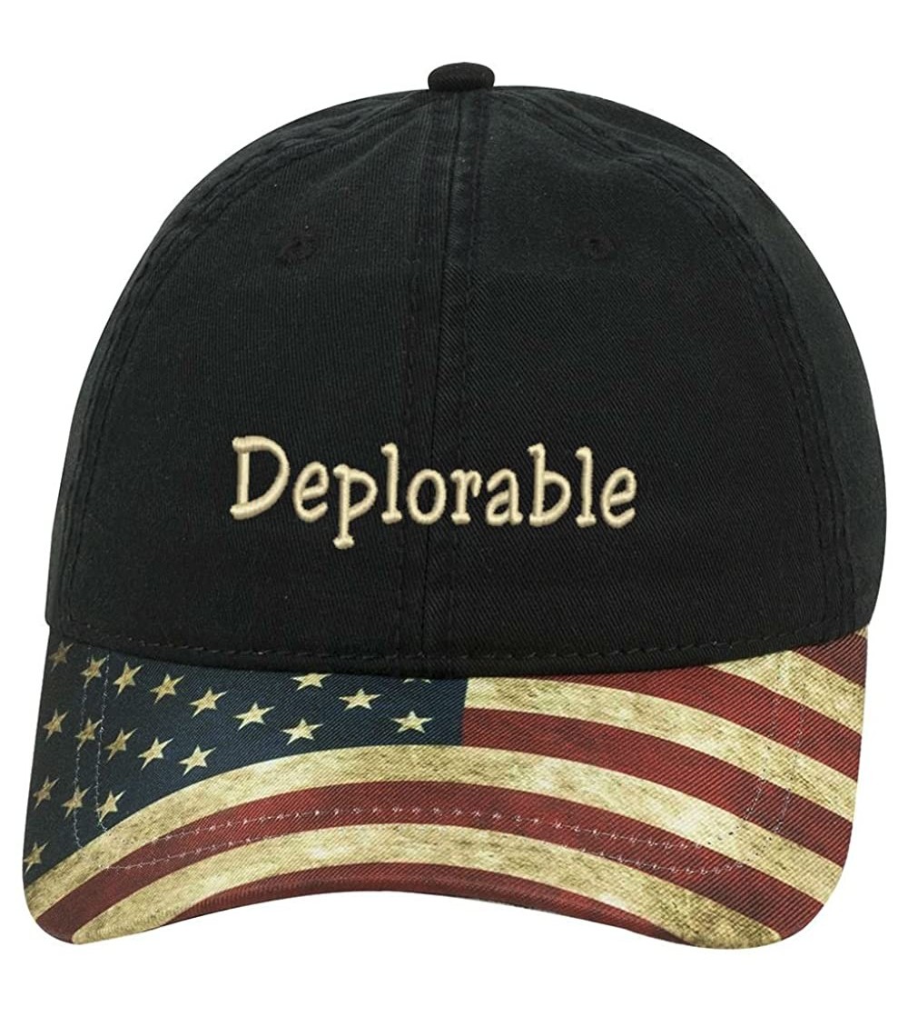Baseball Caps DEPLORABLE AMERICAN Trump Unisex snap backs cap for Mens or Womens - Black With American Flag - C818LH3IDZL