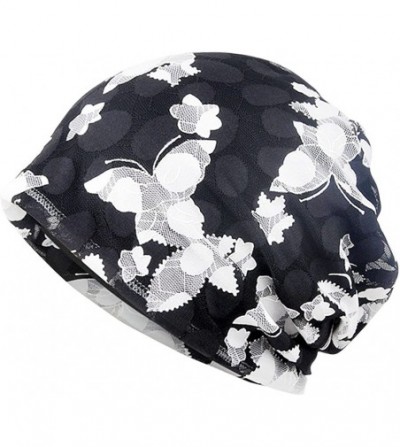 Skullies & Beanies Womens Cotton Beanie Lace Turban Soft Sleep Cap Chemo Hats Fashion Slouchy Hat - Black - C91887SOKUR