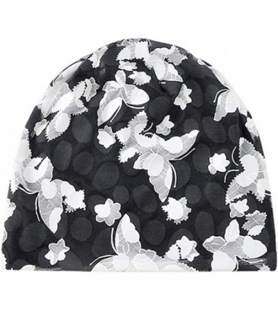 Skullies & Beanies Womens Cotton Beanie Lace Turban Soft Sleep Cap Chemo Hats Fashion Slouchy Hat - Black - C91887SOKUR