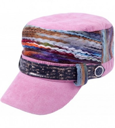 Newsboy Caps Womens Flat Cap Cadet Hat with Visor Belt Decoration - Pink - CC189XOMHLU