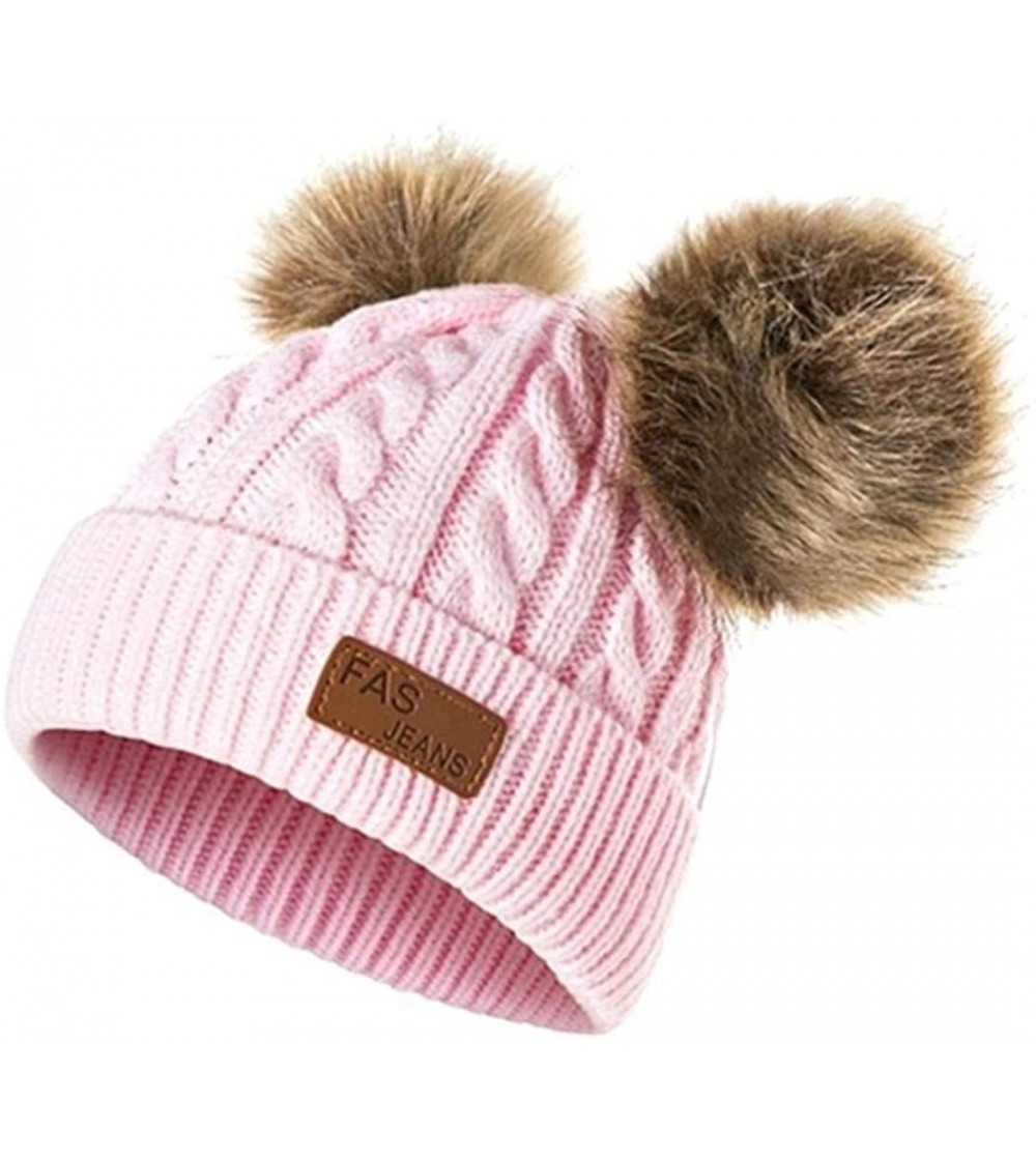 Skullies & Beanies Girls Boys Knit Cap Warm Fur Ball Baby Winter Knit Hat Children Beanie Hats & Caps - Light Pink - CW193N9AO3K