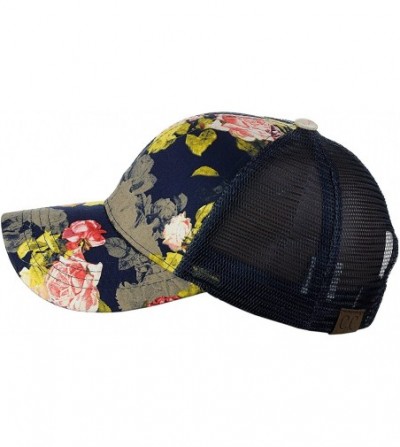 Baseball Caps Women's Floral Pattern Adjustable Mesh Trucker Baseball Cap Hat - Rose- Navy - C718C5O5MA6