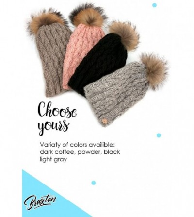 Skullies & Beanies Knit Hat for Women - Fleece Fur Pom Beanie - Winter Merino Wool Ski Cap - Black - CN1895E6CTA