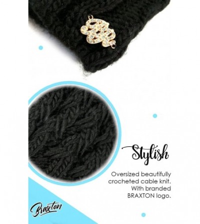 Skullies & Beanies Knit Hat for Women - Fleece Fur Pom Beanie - Winter Merino Wool Ski Cap - Black - CN1895E6CTA