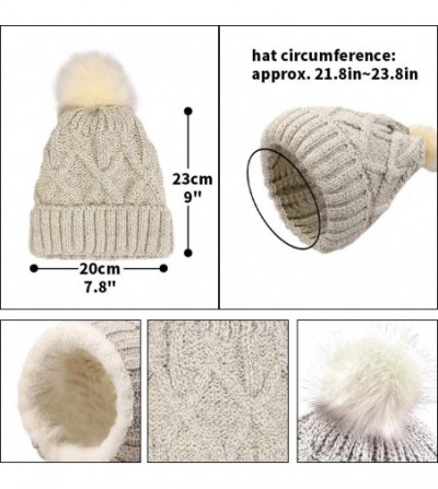 Skullies & Beanies Cold Winter Women Warm Scarf Beanie Hat Set Knitted Fleece Girls Pompom - Beige - C118KNX74QG