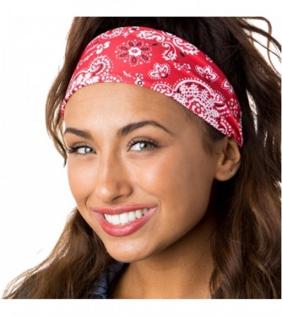 Headbands Adjustable & Stretchy Printed Xflex Wide Headbands for Women Girls & Teens (Printed Red Bandana) - CB12O0L2537