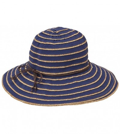 Sun Hats Women's Ribbon Paperbraid Stripe Sun Brim - One Size - Navy - CO18H4GDHEM