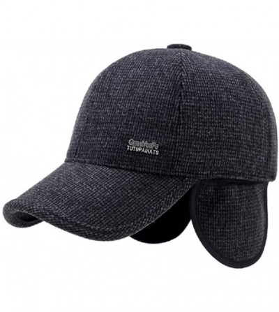 Newsboy Caps Men's Winter Warm Wool Woolen Tweed Peaked Baseball Cap Hat with Fold Earmuffs Warmer - Z Black - CJ189OXG65D
