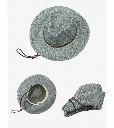Sun Hats Western Cowboy Folding Wide Brim Straw Hat Sun Hat Beach Cap Panama Hats - Navy Blue - CE18EL8DE65