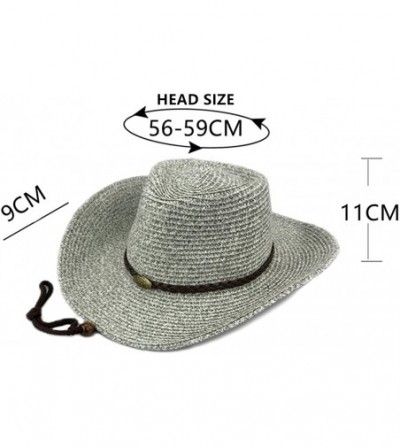 Sun Hats Western Cowboy Folding Wide Brim Straw Hat Sun Hat Beach Cap Panama Hats - Navy Blue - CE18EL8DE65