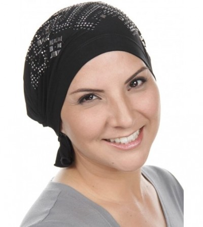 Skullies & Beanies The Abbey Cap with Rhinestones Chemo Caps Cancer Hats for Women - 16 -Black W/Rhinestud Aztec Pattern - CJ...