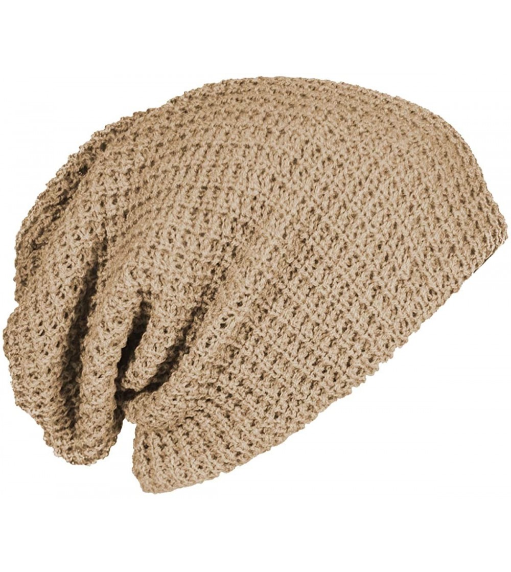 Skullies & Beanies Mens Slouchy Long Beanie Knit Cap for Summer Winter- Oversize - B08-beige - CD11PLLB4X7