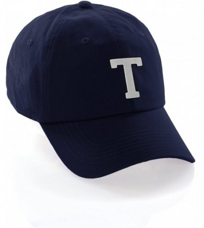 Baseball Caps Customized Letter Intial Baseball Hat A to Z Team Colors- Navy Cap Black White - Letter T - CX18ESANAES