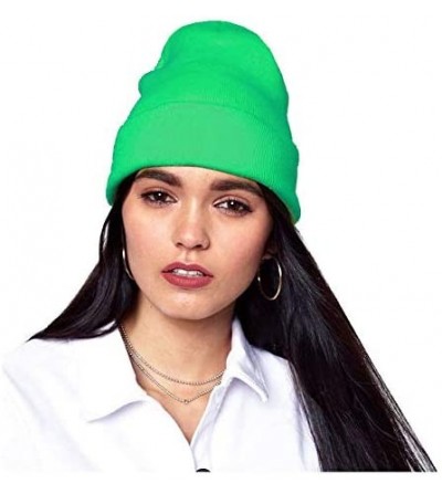 Skullies & Beanies Trendy Neon Knitted Beanie Hat Gift Ski Hat Around Town Hat Unisex Skullies & Beanies - Bright Green - C61...