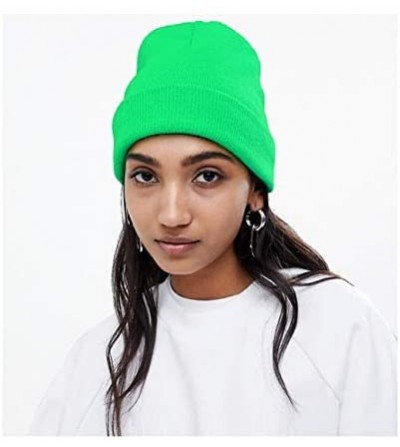 Skullies & Beanies Trendy Neon Knitted Beanie Hat Gift Ski Hat Around Town Hat Unisex Skullies & Beanies - Bright Green - C61...