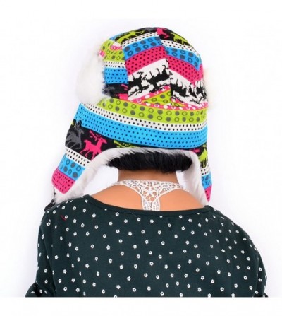 Bomber Hats Earflap Hat Winter Faux Fur Trapper Ski Hats Womens Girls Mens Multi Styles - Deer Knit & Faux Fur - Green Blue -...