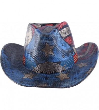 Cowboy Hats Western Outback Cowboy Hat Men's Women's Style Straw Felt Canvas - 011 Blue Usa - CY196R75T4E