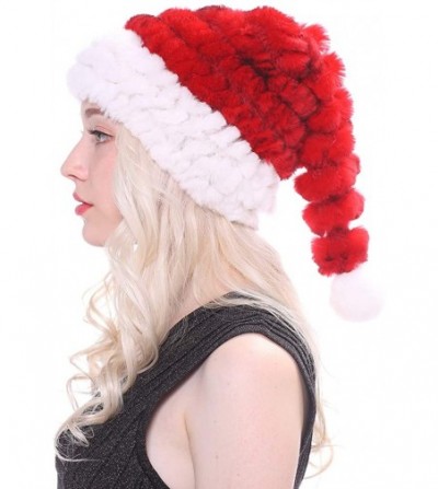 Skullies & Beanies Santa Hat for Adults Marry Christmas Beanie Winter Slouch Skull Rabbit Fur Hats with Pompom - Red - C818HX...