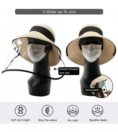 Bucket Hats Packable UPF Straw Sunhat Women Summer Beach Wide Brim Fedora Travel Hat 54-59CM - 00761_beige(with Face Shield) ...
